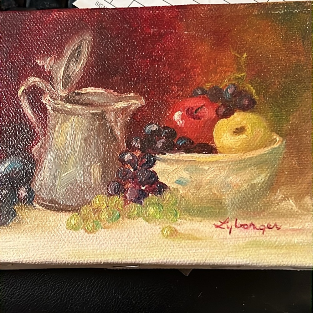Miniature signed still life  unframed oil painting fruit